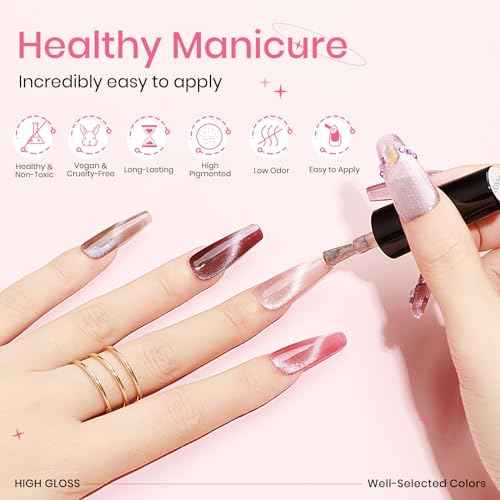 Crystal Cat Eye Gel Nail Polish 12 Colors with Magnetic Stick, Cat Eye Magnetic Nail Polish, Gel Polish, Salon DIY Home Gift for Women