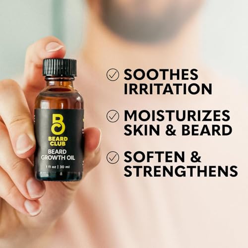 Beard Club Derma Roller & Beard Growth Oil - Microneedling Roller with 540 Titanium Coated Microneedles & Cedar, Sandalwood Beard Oil