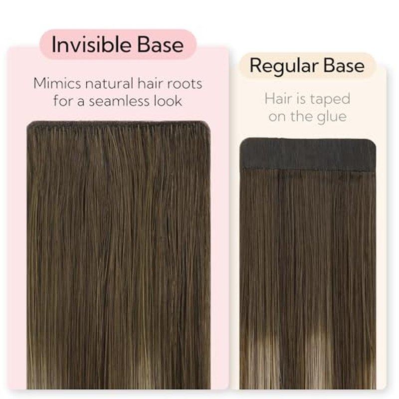 HOTBANANA Invisi Edge Tape in Hair Extensions Human Hair, 24inch 50g 10pcs Invisible & 10pcs Classic Balayage Chocolate Brown to Honey Blonde Seamless Tape in Hair Extensions Straight Injected