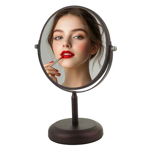 OVENTE 7'' Tabletop Makeup Mirror with 1X/5X Magnification, 360¡Æ Swivel Design and Double-Sided Free-Standing Vanity Mirror Perfect for Dresser, Bedroom and Office Desk, Antique Bronze MNLDT70ABZ1X5X