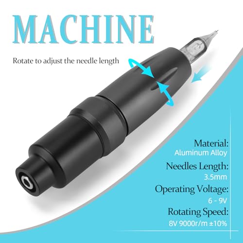 Cartridge Tattoo Machine Kit, ATOMUS Pen Rotary Tattoo Machine with Power Supply 8 Bottles Tattoo Inks 20 Mixed Cartridge Needles Foot Pedal RCA Clip Cord Power Cable (Black)