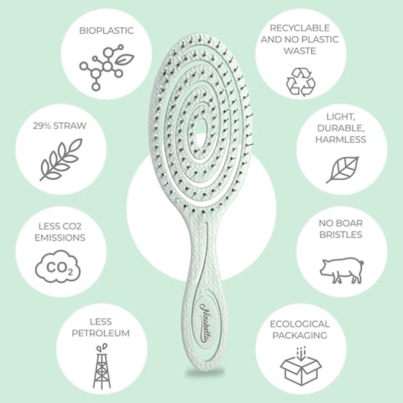 Ninabella Detangle Hair Brush for Women & Men - Does not Pull - Straightening Brushes for Straight & Curly Hair - Unique Spiral Detangling Hairbrush - Green