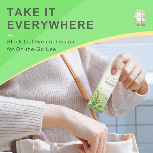 Herbal Diffuser Upgraded with Extracts of Mullein, Thyme and Mint for Cleansing Lungs, Improving Breathing and Oral Air Freshening - 3 Sticks, 1 Pack