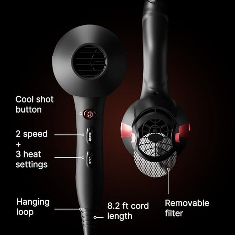 TREZORO Professional Blow Dryer for Women ? Ionic Hair Dryer 2000W for Salon & Personal Use ? Powerful, Fast & Quiet Drying for Curly Hair, Unwanted Frizz ? Design for Travel ? 8.2ft Cord ? Black