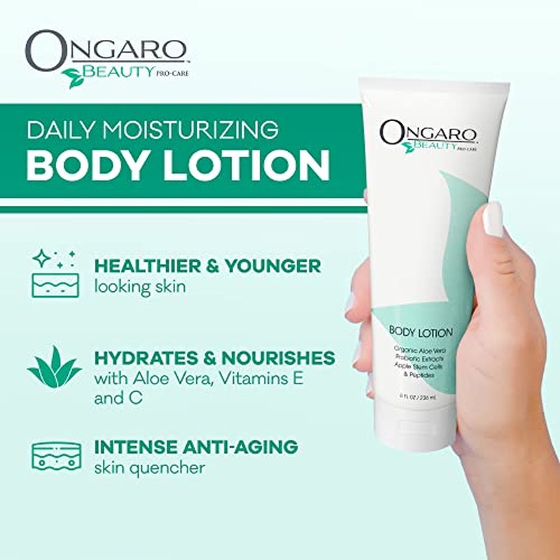 Ongaro Beauty Organic Body Lotion - Body Moisturizer Skin Lotion, Probiotic Lotion w/Aloe Vera, Cocoa Butter, Hyaluronic Acid, Shea Butter & Vitamin E, Lightweight, All Skin Types 8fl oz