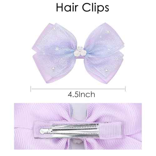 KISZU 4.5 Inch Flower Hair Bows Clips Mermaid Pearl HairPins for Girls Children Teens and Women
