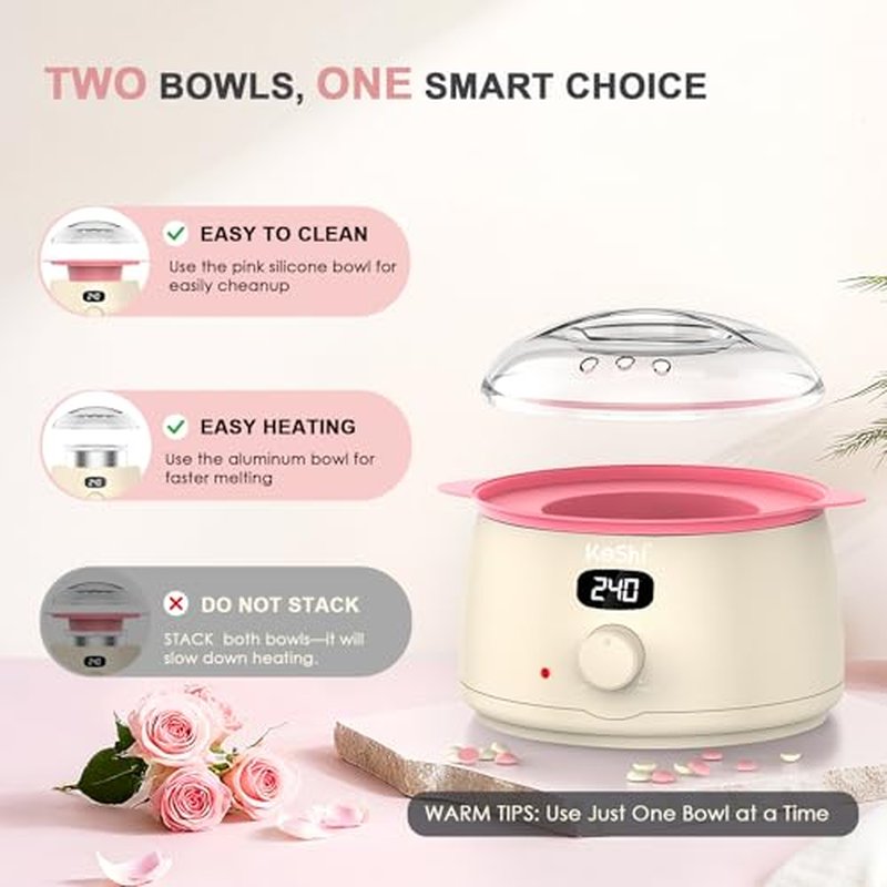 KeShi Waxing Kit for Women and Men, Digital Wax Warmer with 6 Bags Hard Wax Beads, at-Home Hair Removal Wax Kit for Full Body, Face, Eyebrow, Bikini, Legs, Brazilian & Sensitive Skin(Silky Cream)