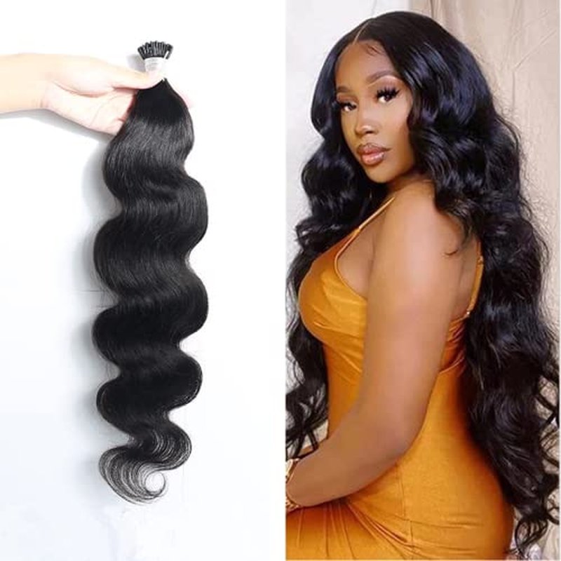 I Tips Body Wave Microlink Human Hair Extensions Brazilian 100% Real Human Hair Bundles Itips Micro Beads Body Wave Bulks Pre Bonded Keratin Stick Tipped Hair Extensions 100 Strands 100g 18"