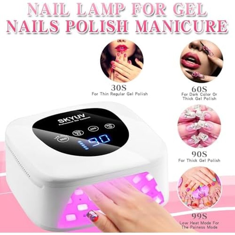 Rechargeable UV LED Nail Lamp, SKYUV Cordless Nail Dryer for Gel Polish, UV Nail Lamp with 4 Timers Setting and LED Touch Screen, Professional Curing Lamp Light with 30 Beads for Salon and Home