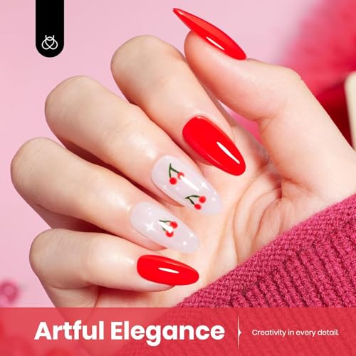 Beetles Red Gel Nail Polish, 15ml Christmas Red Color Soak Off UV LED Gel Polish, Winter Nail Art Design Daring Grace Manicure Salon DIY Home Colorful Bottle Gifts for Women