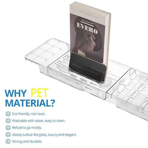 Expandable Bathtub Tray,Clear Plastic Anti-Slip Bath Tub Shelf Caddy Tray,Luxury Bathtub & Bathroom Accessories for Relaxing Spa,Suitable for bathtubs with an Internal Width of up to 29.5 inch