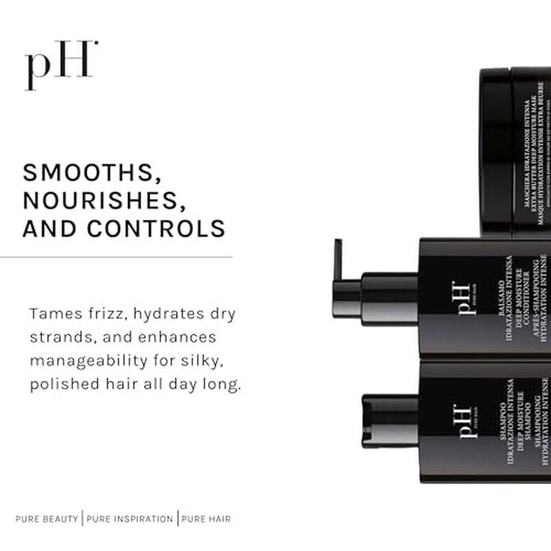 pH PURE HAIR Deep Moisture Set - Deep Moisture Shampoo (8.4 Oz) and Conditioner (8.4 Oz) Set with Extra Butter Hair Mask (6.7 Oz) for Damaged & Dry Hair - 3 Piece Kit