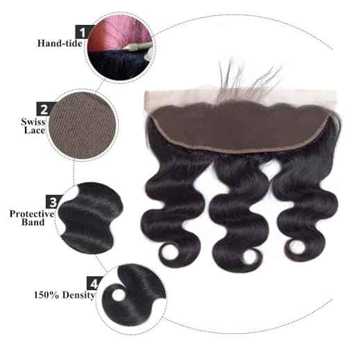 13x4 Ear to Ear HD Lace Frontal Closure 12A Unprocessed Brazilian Virgin Body Wave Human Hair Frontal 150% Density 18 Inch Full Lace Closures Pre Plucked Natural Black