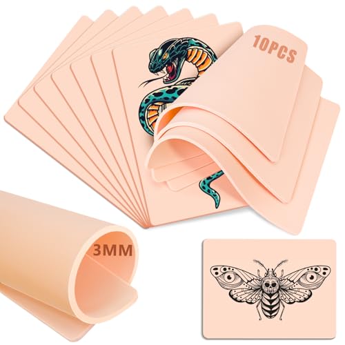 3mm Tattoo Fake Skin, 10 Pcs Pure Silicone Tattoos Practice Skin, Double Sides Real Thick Feeling Soft Skins, Tattooing Microblading Eyebrow Lip Practice or Display for Beginners