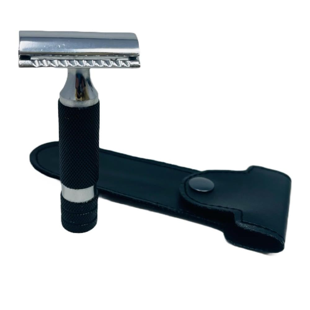 G.B.S Double Edge Safety Razor - Short Rubber Handle with Leather Travel Case | 20 Blades Included