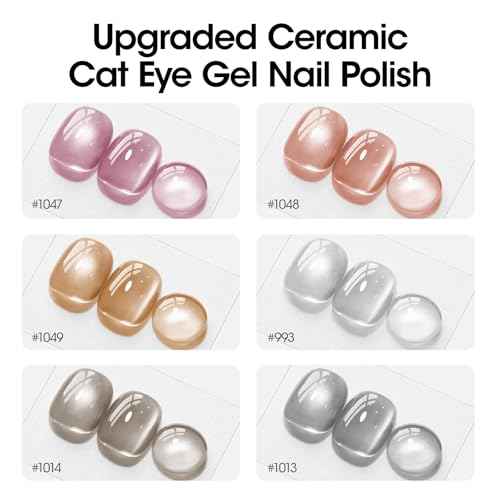 GELLEN Cat Eye Gel Nail Polish 6 Colors Gray Orange Silver Gold Brown Purple Holographic Reflective Cateye Gel Polish with Magnets Fall Winter UV LED Soak Off Sparkle Magnetic Gel Polish