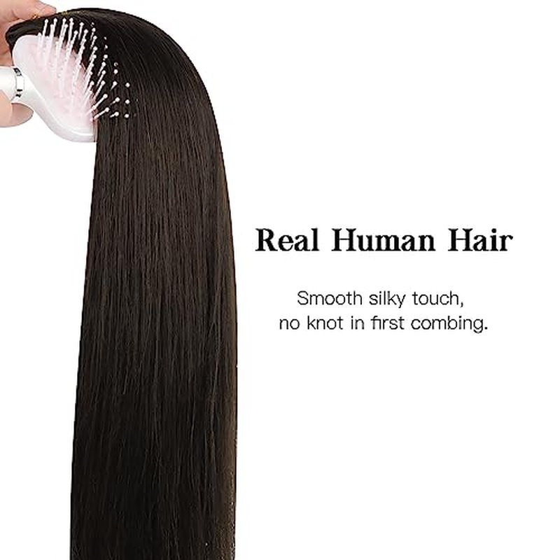 HOTBANANA Human Hair Clip in Hair Extensions, 2 Dark Brown 120g Clip in Hair Extensions Real Human Hair Straight Remy Hair Clip in Hair Extensions 22 Inch 7pcs