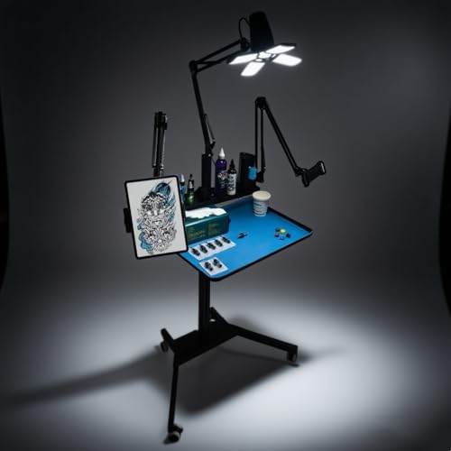 GBK Tattoo Workstation with LED Tattoo Light, Magnetic Tattoo Tray on Wheels,Salon Tray,Phone/Tablet Dual Stands,Tattoo Rolling Trolley for SalonTattoo Studio (Black)