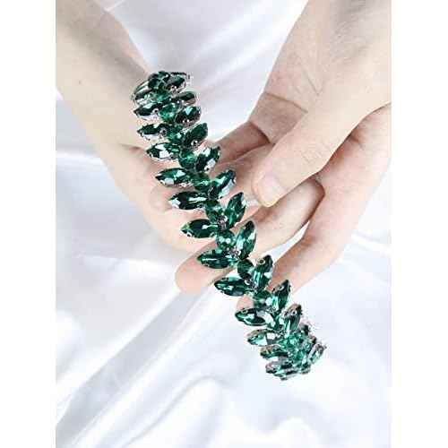 Green Rhinestone Headband Wedding Hair Accessories for Brides Tiaras for Women and Girls Goddess Costume Hair Decoration Party Prom Bridesmaid Gifts