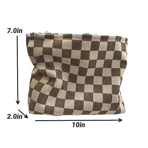 Travel Checkered Makeup Bag, Corduroy Cosmetic Bag for Purse, Small Cosmetic Zipper Pouch Cute Travel Checkered Makeup Bag Gift for Women,Girls (3 pack)