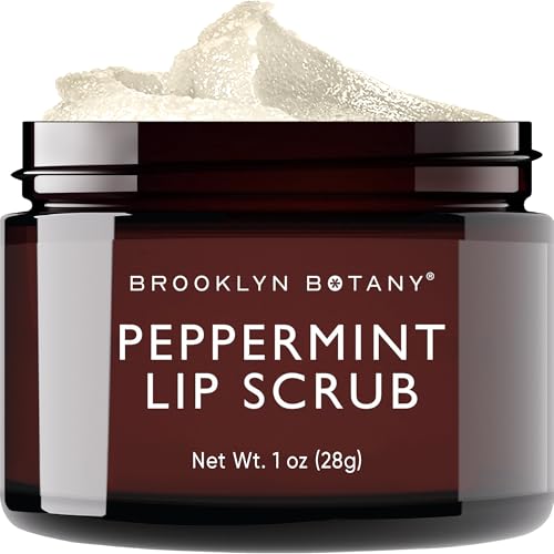 Brooklyn Botany Lip Scrub Exfoliator 1 oz ? Lip Moisturizer for Dry Lips and Chapped Lips ? Gentle Lip Exfoliator for Smooth and Brighter Lips ? Peppermint Flavor