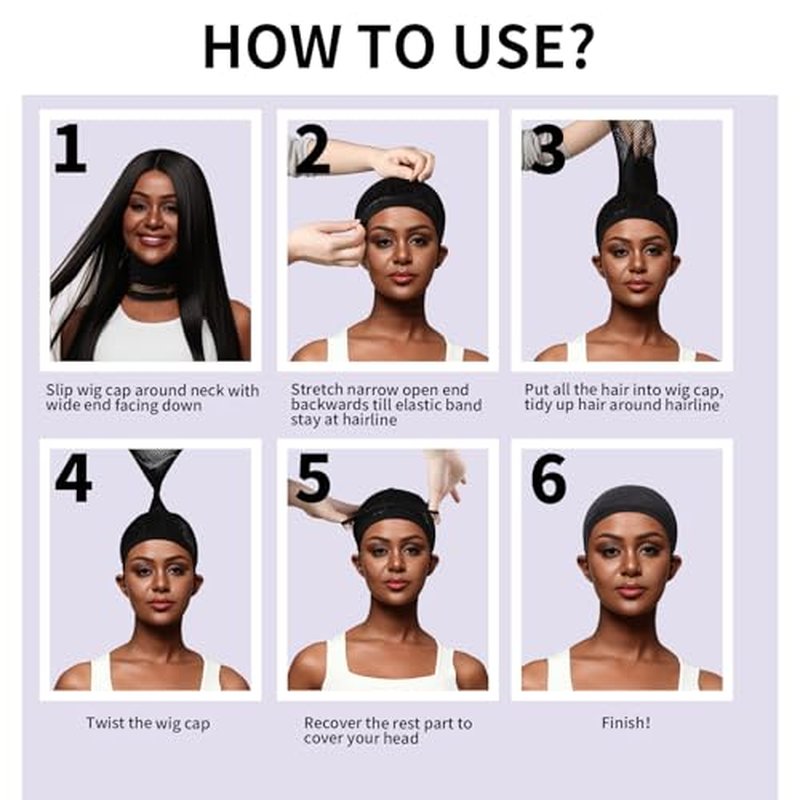 Fandamei Wig Cap, Hair Net for Wigs for Women, 30 CM Large Mesh Wig Cap for Long Hair, Nylon Hair Net Non Slip for Halloween Rave Party Cosplay-Black 2 PCS
