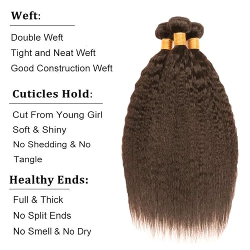 Dark Brown Yaki Straight Human Hair Bundles Remy Hair 3 Bundles 26 28 30 Inch Chocolate Brown Kinky Straight Color #4