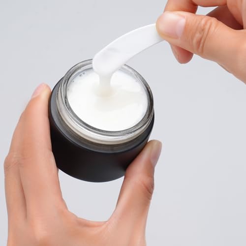 OverNews 2oz Black Glass Jar Travel Size, 45PCS Empty Cosmetic Lotion Container with Black Lid & Spatula, Small Mini Jar for Beauty