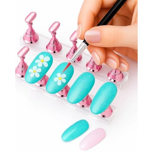 Nail Stand Set for Nail Art Practice & Display - Complete Acrylic Nail Holder Kit with Bonus Tweezers & Double-Sided Tape, False Nail & Press On Nail Practice Stand for Home DIY, Salon Use