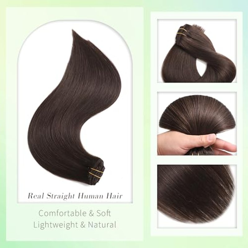 Clip in Hair Extensions real Human Hair Dark Brown Natural #2 24 Inch 120g 8pcs 18/613 Human Hair Clip in Extensions Straight Hair Extensions Clip ins Dark Brown Natural 100% Human Hair for Women