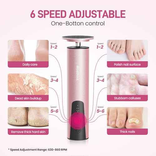 Electric Foot Callus Remover, 2 in 1 | 6 Speed Adjustable Foot File Nail Grinder with Sandpaper Disks, Professional Pedicure Tool for Feet Dead Skin, Self Care Gifts for Women Mom Lover Friends (Pink)