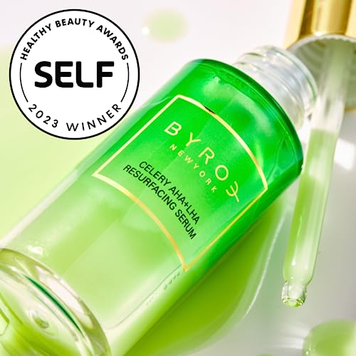 Byroe Exfoliating AHA Serum | Gentle Celery Serum for Resurfacing and Acne Prone Skin | Clarifying Pore Minimizer with Vitamin 12 Complex and LHA from Salicylic Acid | Vegan 30 ML