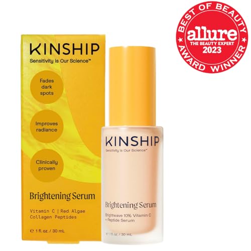 Kinship Brightwave Brightening 10% Vitamin C Serum for Face | Peptide Serum Dark Spot Corrector | Vegan Collagen Anti Aging Skincare | Smooth Fine Lines | Reduce Wrinkles (1 Fl Oz)