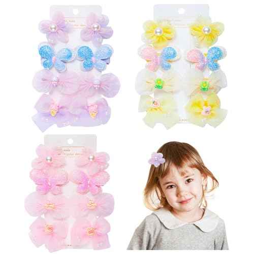 3 Pack Cute Hair Clips for Girls Hair Accessories Flower/Bow/Butterfly Clips Fully Lined Alligator Clips for Little Girls