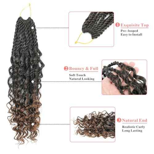 Senegalese Twist Crochet Hair - 8 Packs Boho Island Twist Crochet Hair with Curly Ends 16 Inch Pre Looped Goddess Crochet Twist Hair Extensions for Black Women (16 Inch(8 Packs), 1B/30)