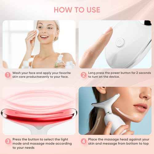 Face and Neck Massager Tool, 7 Colors LED Light Therapy Wand for Wrinkles, Double Chin, Portable Facial Massager with Vibrating and Thermals for Skin Care, Glossy White