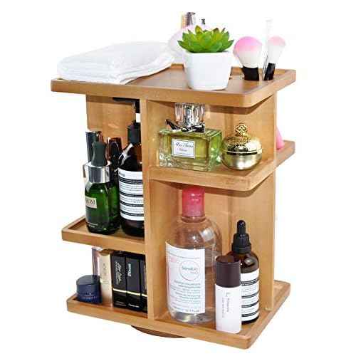 Spiretro Rotating Cosmetic Modular Organizer, Multi-Function Storage, 360 degree Carousel for Makeup, Toiletries, Vanity, Desk, Countertop, Bedroom, Closet, Solid Natural Wood with Acacia Brown