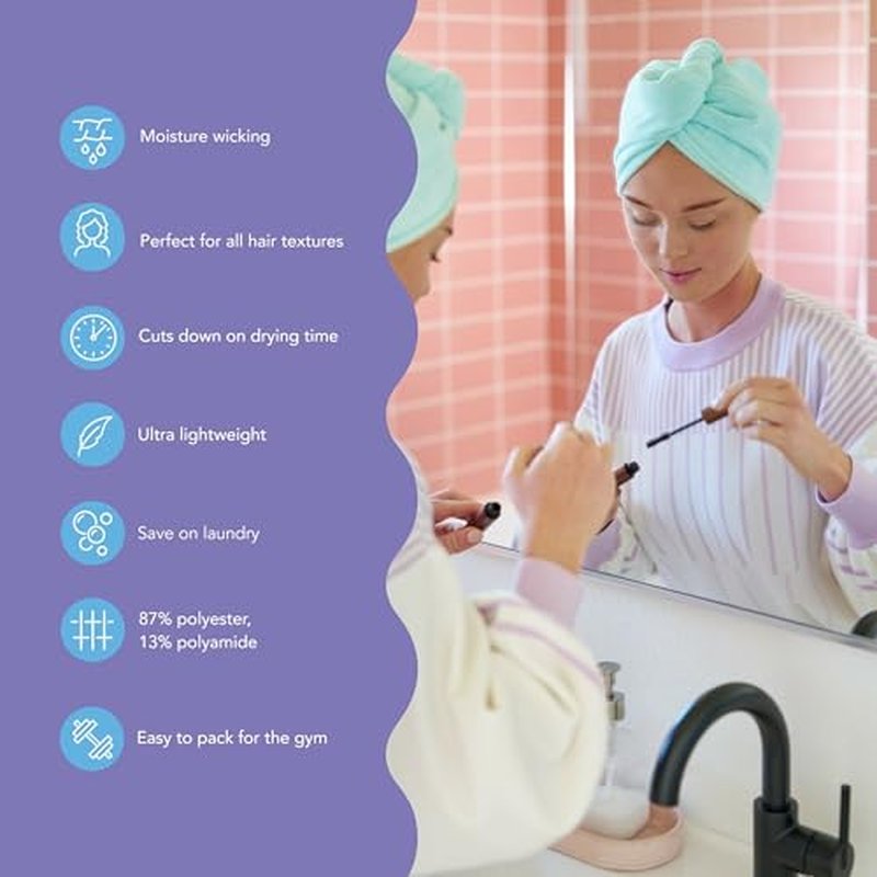 Turbie Twist 4-Pack Microfiber Hair Towel for Beauty, Travel, Gifting - Hair Wrap Turban for Straight, Wavy & Curly Hair - Premium Personal Care - Bermuda, Purple, Lilac & Lemon