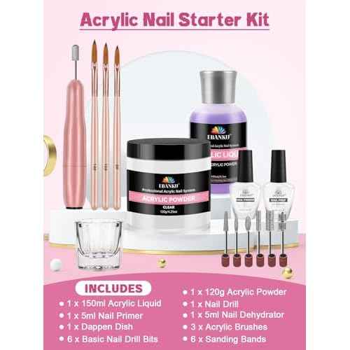 EBANKU Acrylic Nail Kit - 120g/4.23oz Acrylic Powder and 150ml Liquid Monomer Set With Brushes, Dappen Dish, Nail Primer Prep, 1 Set Drill Tools for Manicure, Nail Kit for Beginners