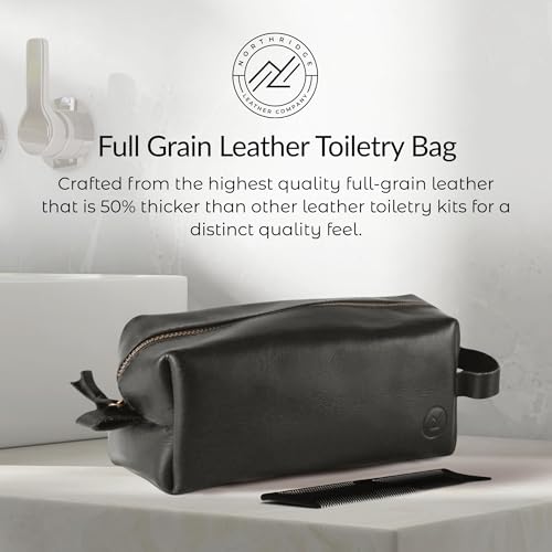 Premium Leather Toiletry Bag For Men - Travel Bag, Shaving Kit Bag & Toiletry Organizer - Full Grain Leather (Single Zip, Brown)