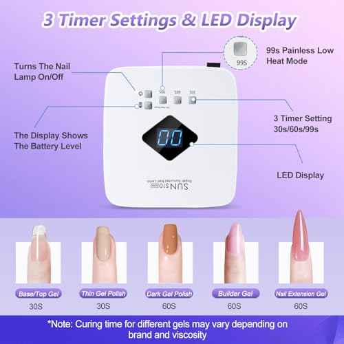 Cordless Rechargeable UV LED Nail Lamp,LKE 86W UV Light for Gel Nails UV Nail Light Nail Dryer with 3Timer Setting Display Auto Sensor Professional Quick Dry Gel Polish (S10)
