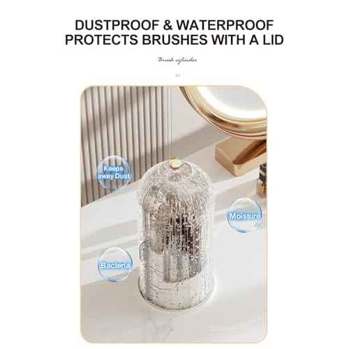 Makeup Brush Holder with Lid 360¡Æ Rotating, Clear Dustproof & Waterproof Make Up Brush Holder Organizer, Transparent Makeup Brush Organize, Green