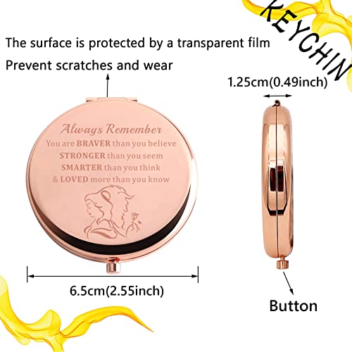 KEYCHIN Princess Movie Pocket Mirror Princess Belle Fans Gifts Always Remember You are Braver Stronger Smarter Than You Think Compact Mirror for Women Girls Teenagers (Beauty Mirror-RG)