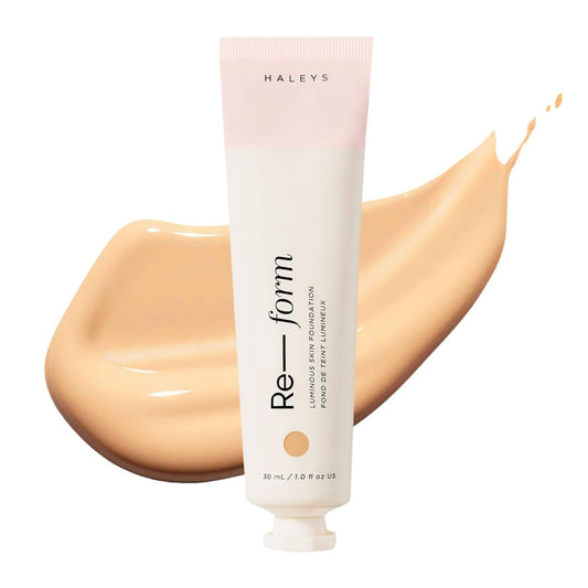 HALEYS Re-form Luminous Skin Foundation, VEGAN + CRUELTY-FREE, Blurs, Conceals, Blendable, Buildable Med-to-Full Coverage, Weightless, Oil-free, All-Day Wear, Hyaluronic Acid, All skin types (2.5)