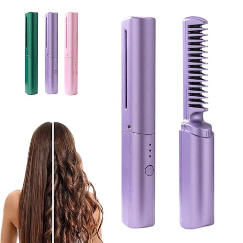 Ceramic Hairdressing Comb Smooth, 2025 New Hairdressing Comb for Straight and Curly Hairs, Upgrade Portable Wireless 2-in-1 Hairs Dressing Combs Fast Heating 3 Adjustable Temperatures (Purple)