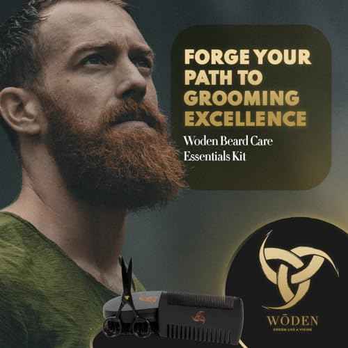Woden Beard Maintenance Kit - Premium Luxury Black Beard Brush and Comb Gift Set | Mustache and Beard Scissors, Boar Bristle Beard Brush, Fine-Tooth Pearwood Beard Comb, Travel Bag and Gift Box