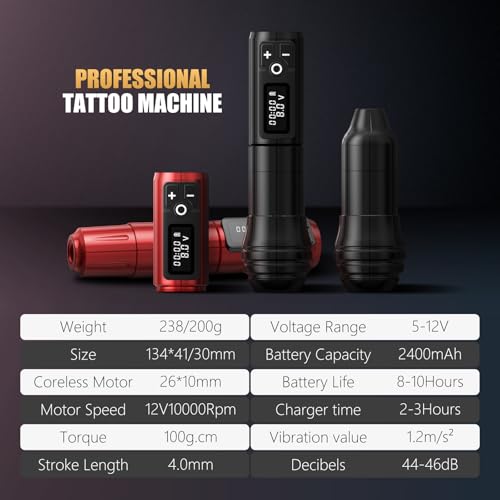 Kiss of Dragon Rotary Tattoo Gun - Cordless Tattoo Machine Cartridge Pen 2400mAh Battery