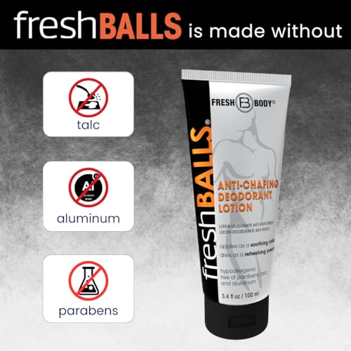 Fresh BALLS Deodorant Cream to Powder | Men's Anti-Chafing Lotion and Balls Deodorant, Hygiene for Groin Area, 3.4 fl oz (Pack of 6)