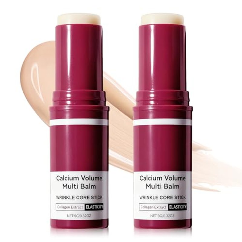 2PCS Calcium Multi Balm, Calcium Volume Multi Balm, Korean Wrinkle Core Stick,Collagen Moisturing Stick, Anti-aging, Hydrating, Firming Skin, Almond & Vitamin E for Lip Balm Eye Cream