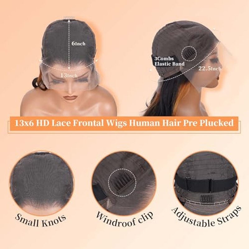 13x6 Highlight Body Wave Lace Front Wigs Human Hair 200% Density FB/30 Ombre Frontal Wigs Human Hair Pre Plucked Short Wigs for Black Women Glueless Balayage HD Lace Wig Loose Wavy 16 inch